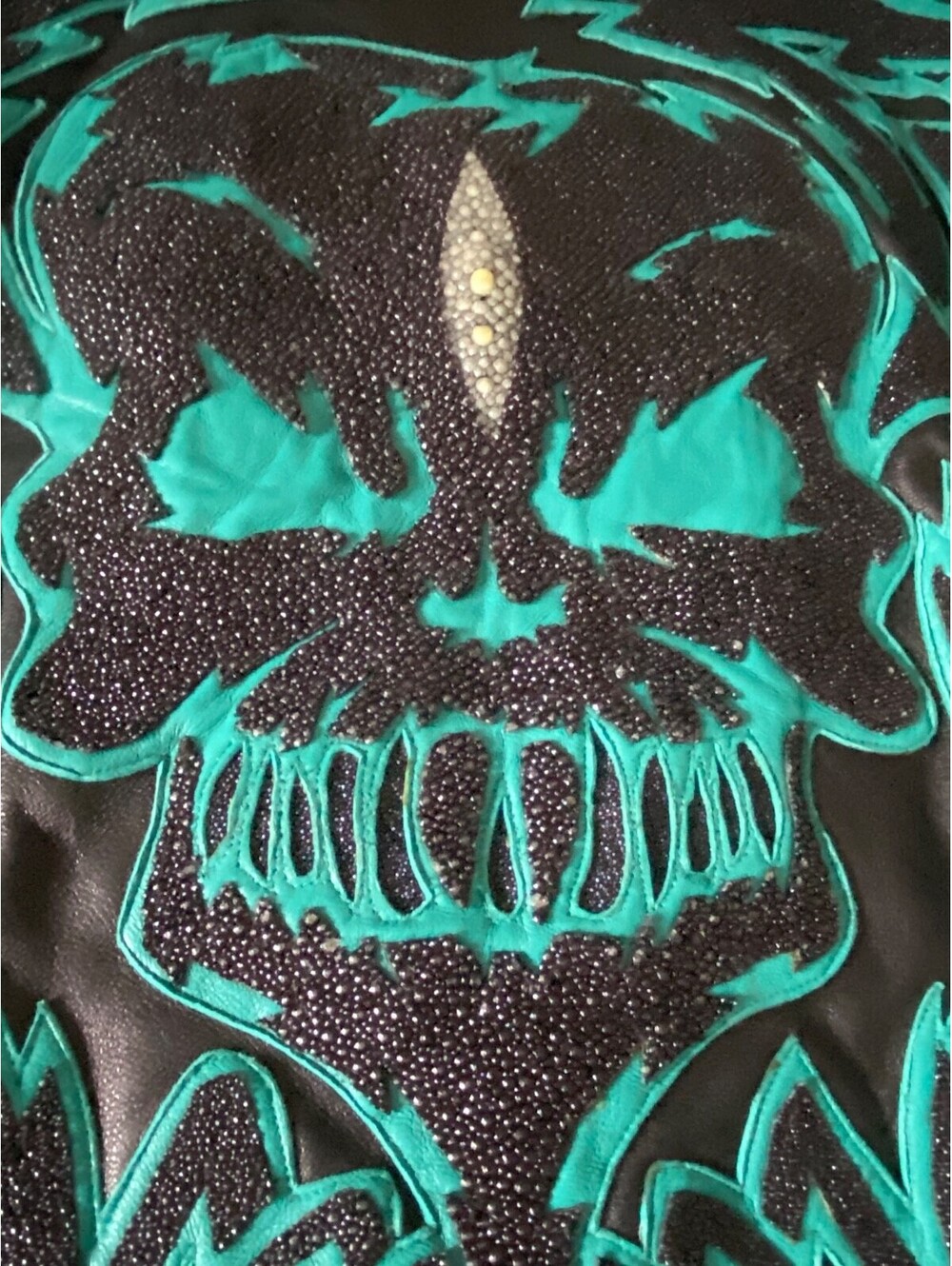 Murga Boot Custom Exotic Leather Stingray Motorcycle Jacket Skull Black Green XL